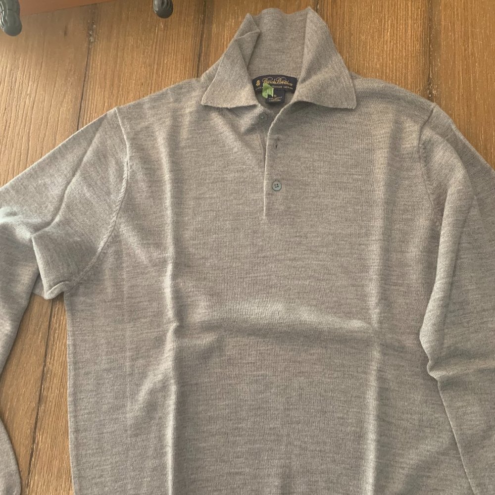 Brooks Brothers Men's Gray Long Sleeve Polo, Size M